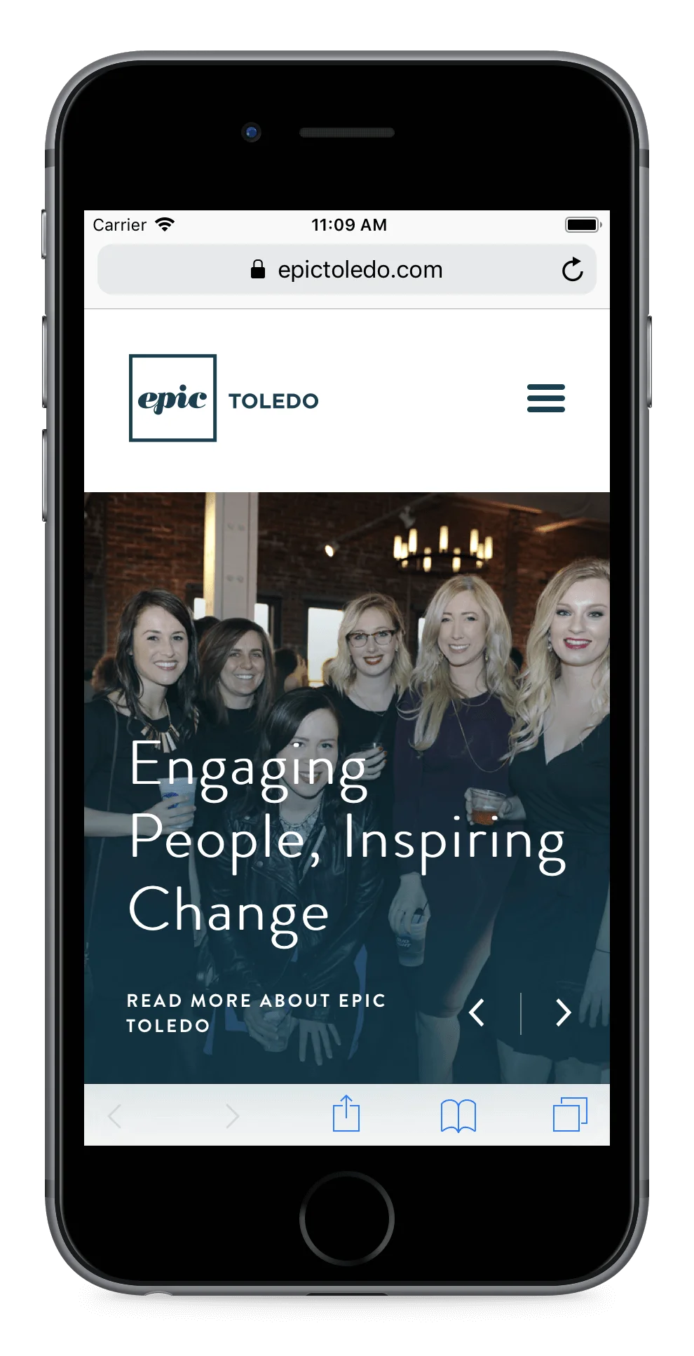An apple iPhone showcasing the new epic toledo website